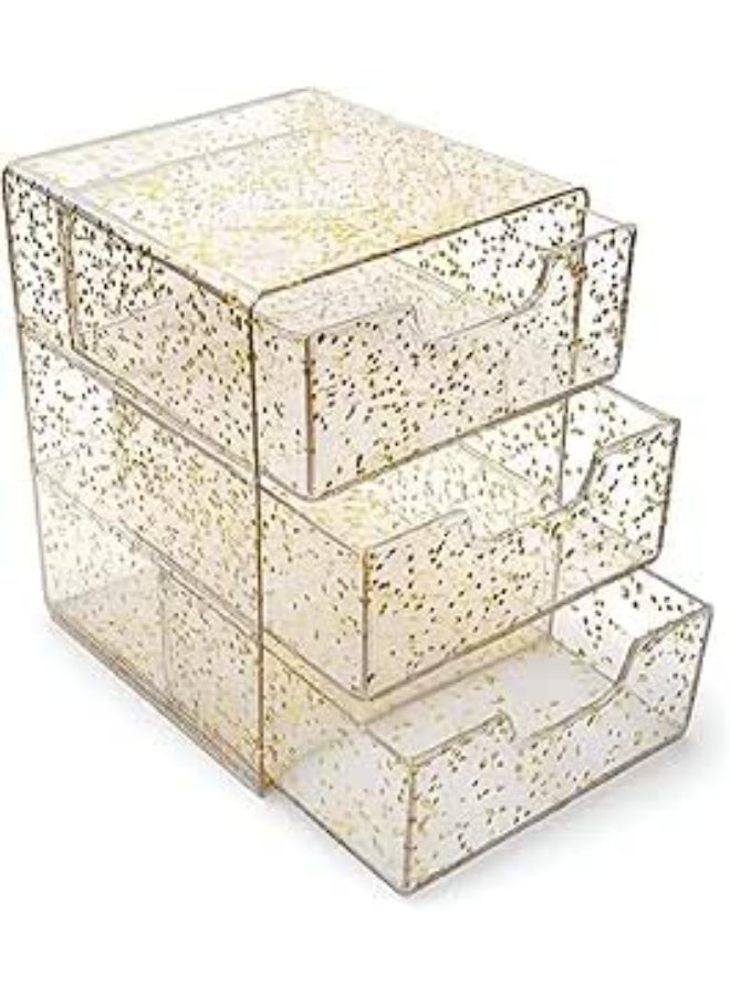 منظم درج فاخر متعدد الاستخدامات مصنوع من الأكريليك الذهبي اللامع بثلاثة أدوار عملية مصمم خصيصًا لترتيب السلاسل والخواتم والتوك وبنس الشعر والأغراض الشخصية الصغيرة(Elc) - Image 1